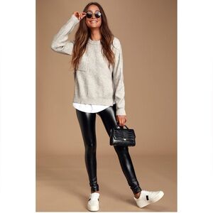 Lulu’s Black Vegan Leather Leggings Medium High Waisted Trendy Babe Stretch Pant